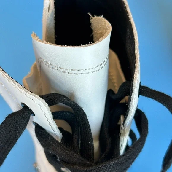 Steve Madden White Lace-Up Side Zipper Leather Combat Boots Size 9 1/2 - Picture 3 of 12